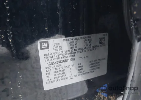 2016 Chevrolet Tahoe Lt z USA, uszkodzony, nr VIN 1GNSKBKC8GR117201